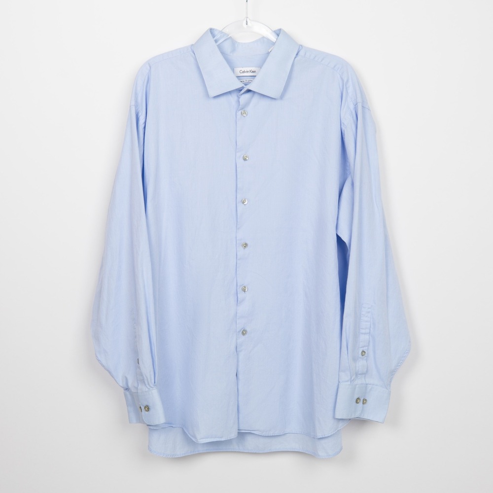 Calvin Klein Pima Cotton Mens Button Down Light Blue Dress Shirt 18 1/2 34/35 XL